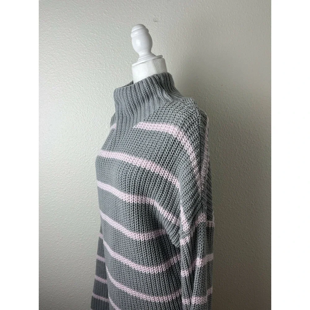 Caslon Women's Shaker Mock Neck Knit Yarn Sweater Pink Stripe‎ Large L